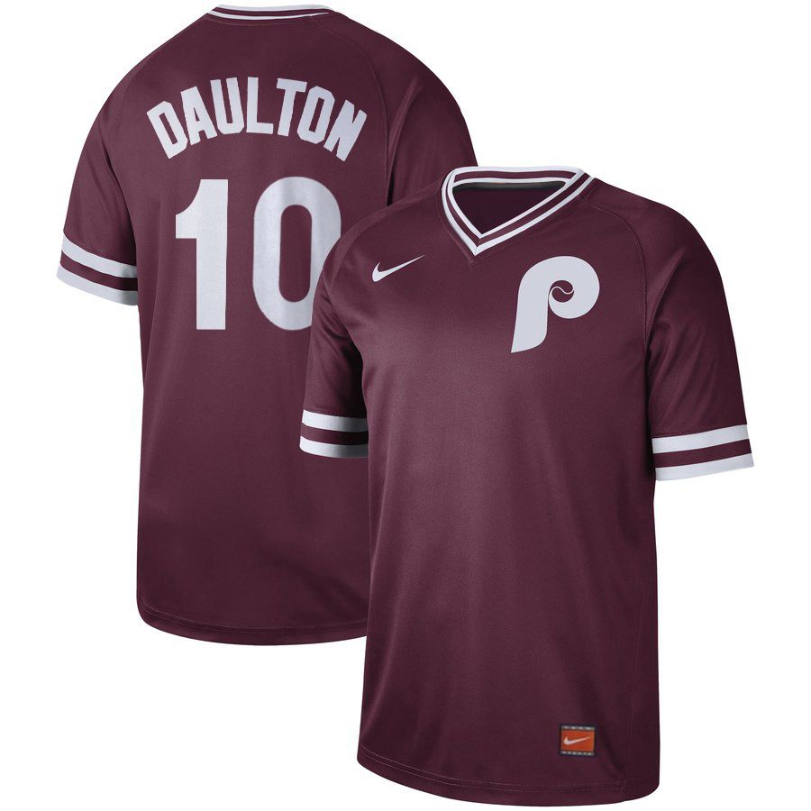 Men Philadelphia Phillies 10 Daulton Red Nike Cooperstown Collection Legend V-Neck MLB Jersey